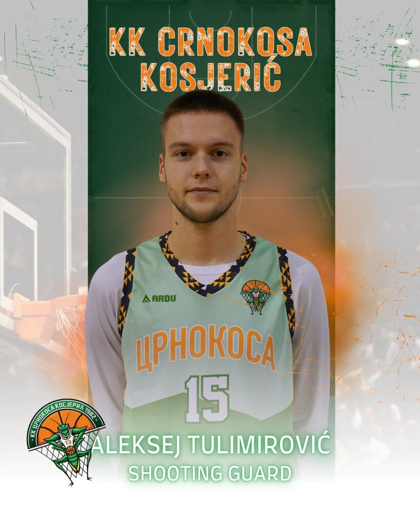 Igrač košarke Aleksej Tulimirović u zelenoj dresu sa brojem 15.