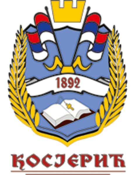 Grb opštine Kosjerić sa knjigom i grbom u plavoj boji.