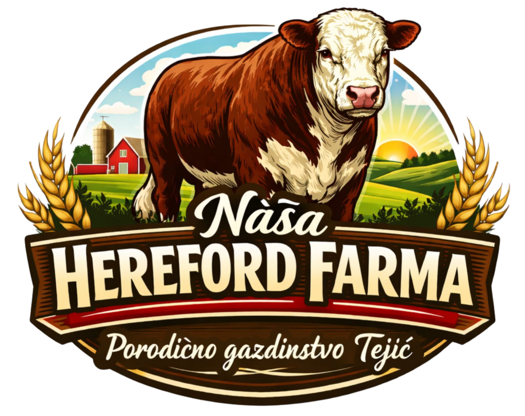 Logo sa kravljom, zlatnim klasjem i pejzažem.