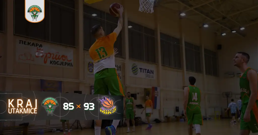 Košarkaš šutira na koš, grafika „Kraj utakmice 85–93“