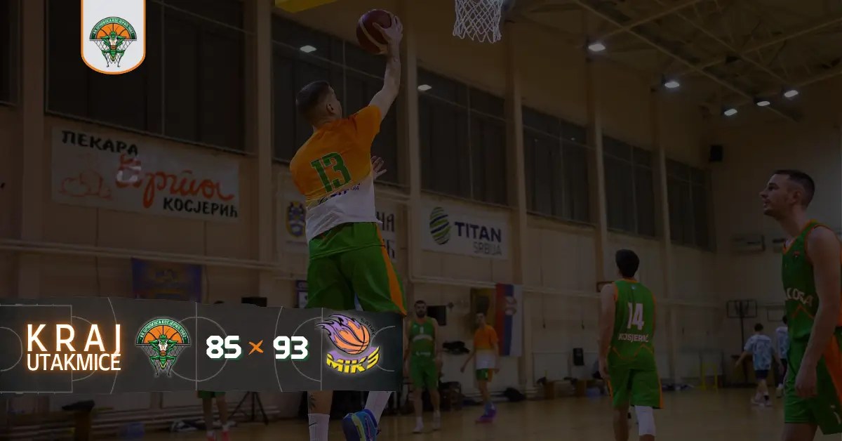 Košarkaš šutira na koš, grafika „Kraj utakmice 85–93“